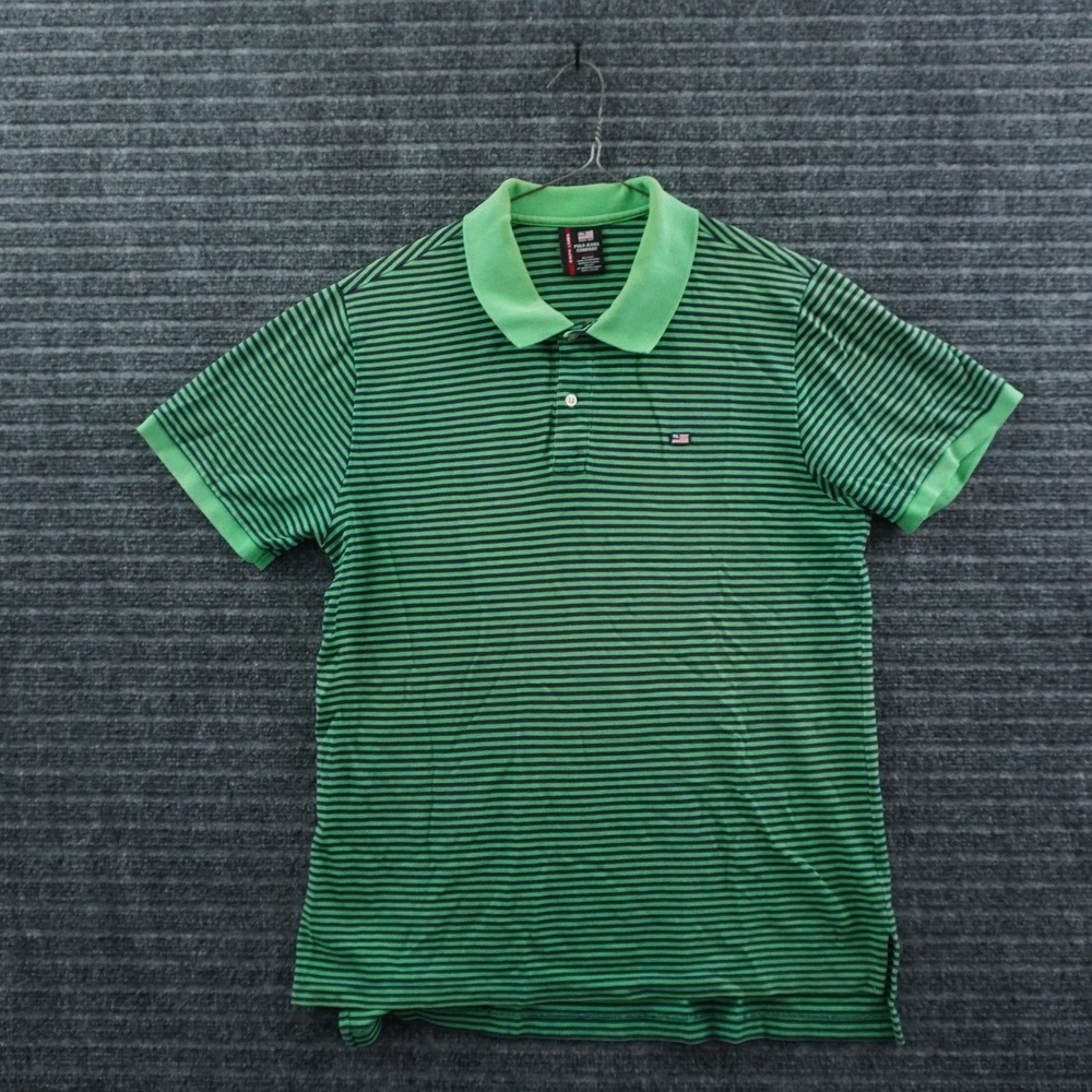 Polo Jeans Co Ralph Lauren Polo Shirt Large Green Striped‎ Y2K Vintage Cotton